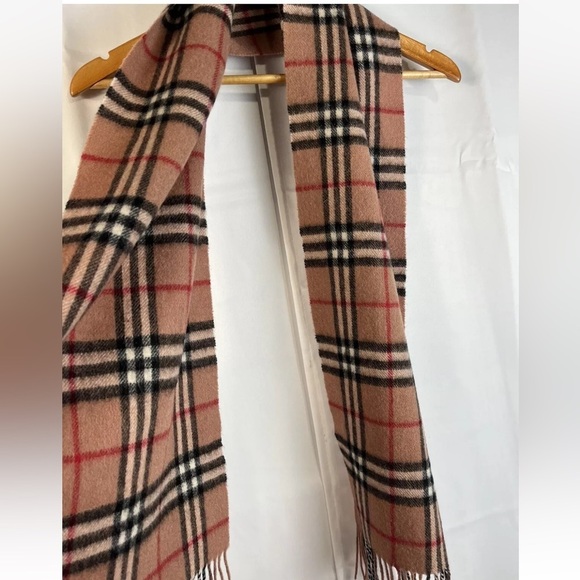 O My Cashmere Lamb Wool Cashmere Tan Black Plaid Fringe Scarf 60”x12” - Picture 4 of 7